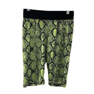 Snakeskin Neon Yellow Bike Shorts Stretch Fit S